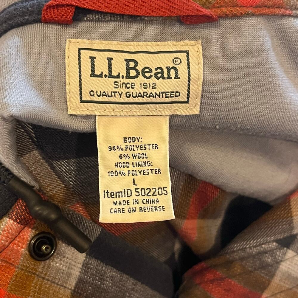 LL Bean Plaid Flannel Hoodie Jacket L Elbow Patches Pockets Wool Gorpcore Hiking - Picture 6 of 7